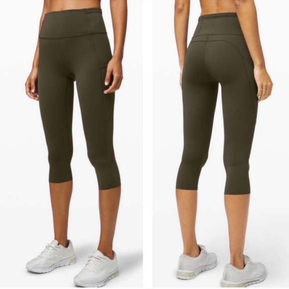 Lululemon Fast and Free Crop II 19" Non-Reflective in Dark Olive 6 - Picture 2 of 7